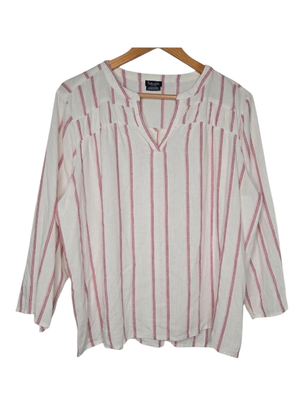 Splendid Womens Pink Striped Linen Blend Split V Soft Amorosa Blouse Size XXL